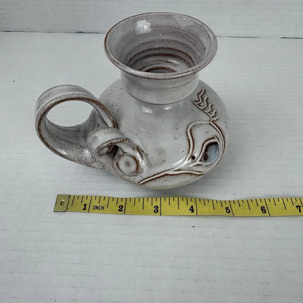 Vintage Handunnid Iceland Pottery Sigurdur Hauksson Fish Candle Holder Signed